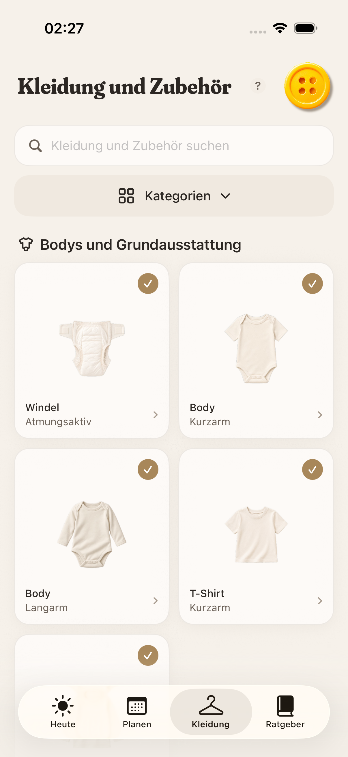 Kleidung und Zubehör in der Button-App