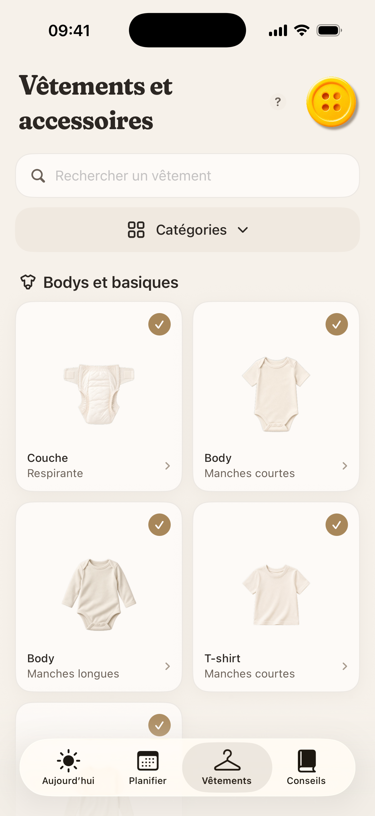 Vêtements et accessoires dans l’appli Button