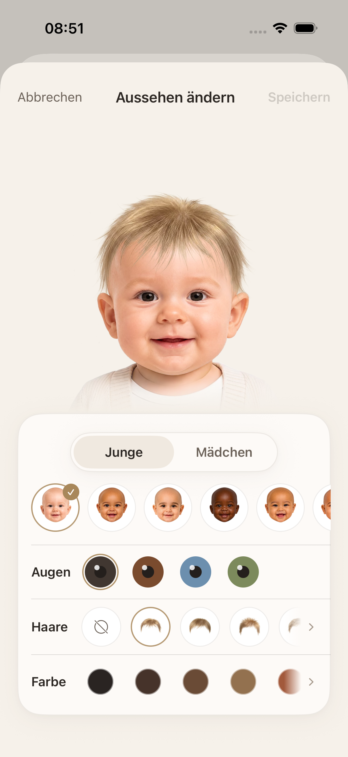 Das Aussehen des Babys in der Button-App anpassen