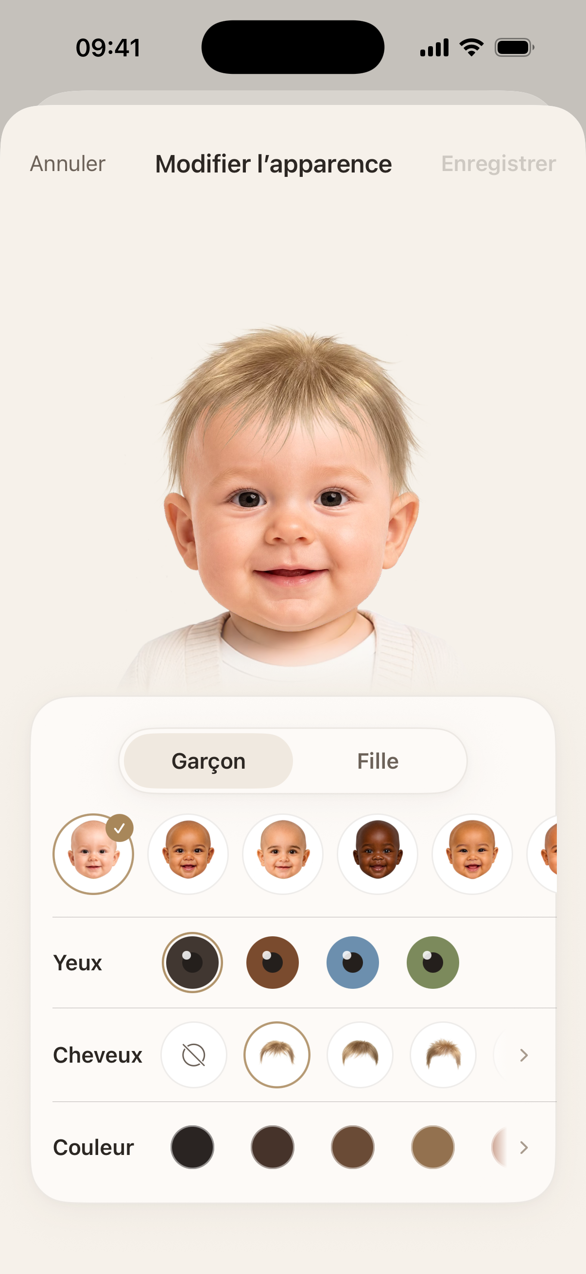 Personnaliser l’apparence de bébé dans l’appli Button