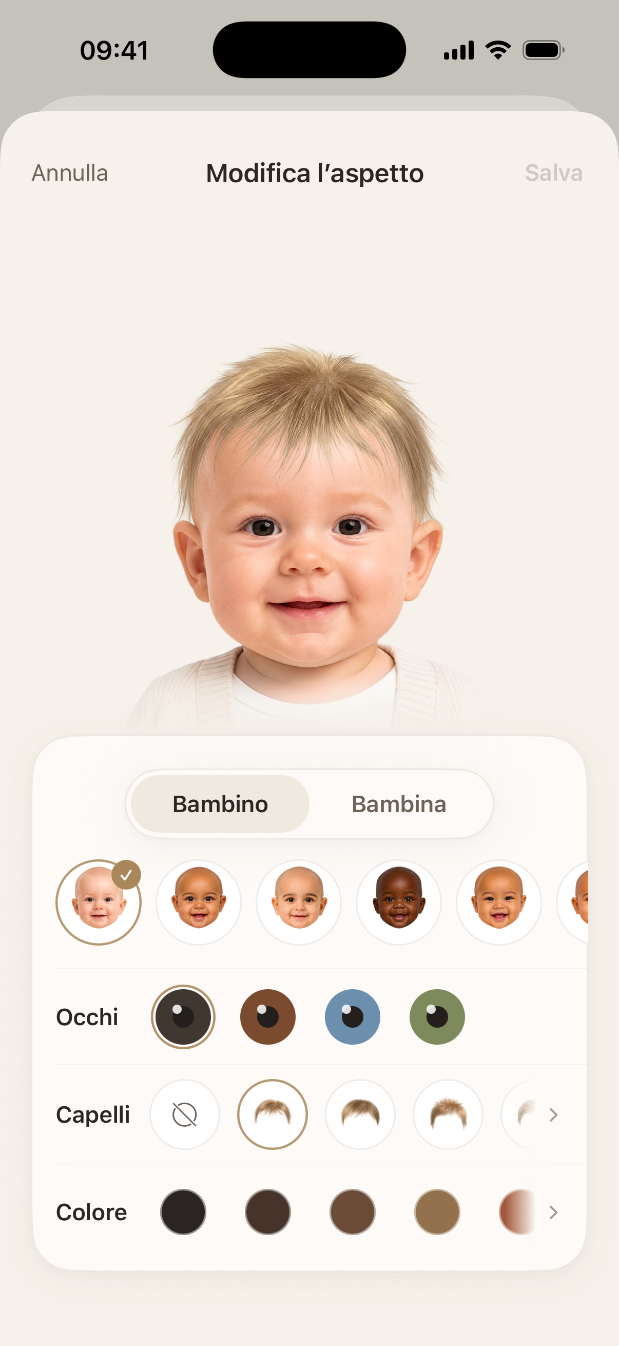 Come personalizzare l’aspetto del bambino nell’app Button