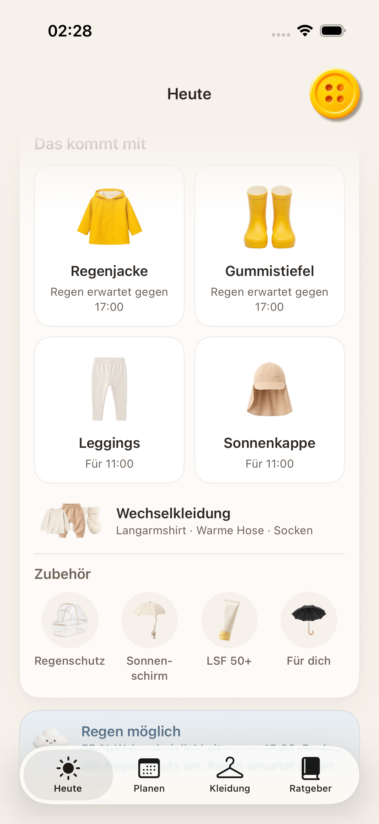 Die Button-App mit Packliste und Wechselkleidung