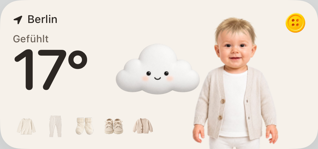 Button-Widget mit Wetter und Outfit auf dem Home-Bildschirm
