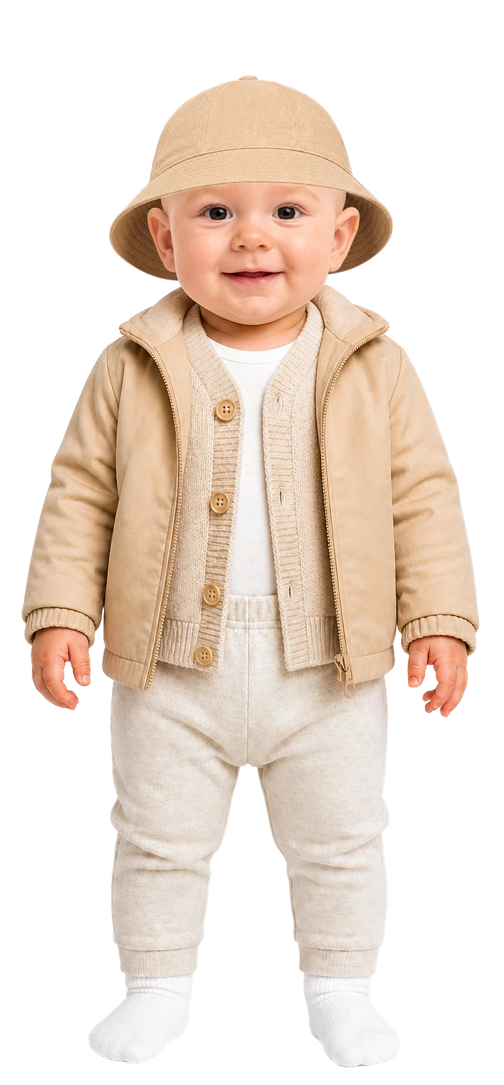 L’outfit di oggi: body a manica lunga, pantaloni caldi, calzini sottili, golfino leggero, giubbino leggero e cappello a tesa larga