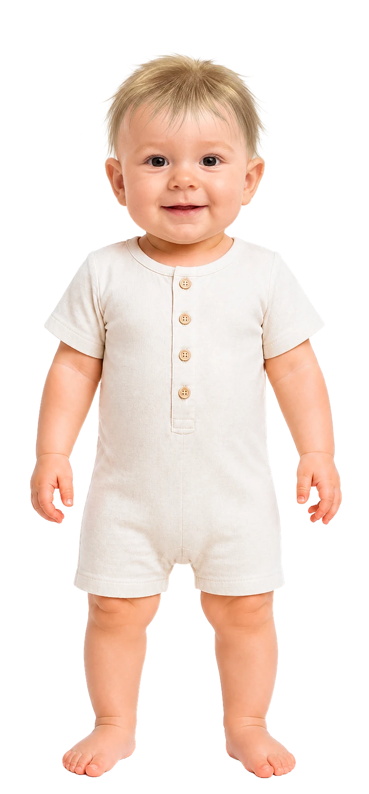 So ist das Baby angezogen: kurzer Spielanzug