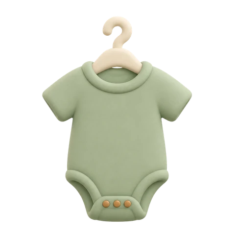 A sage baby bodysuit on a clay hanger